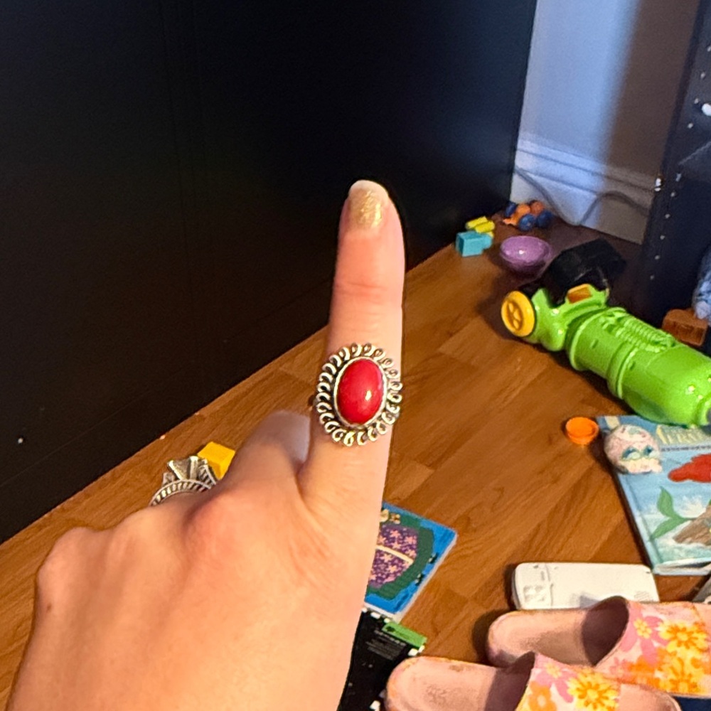 Red Oval Statement Ring - image 1